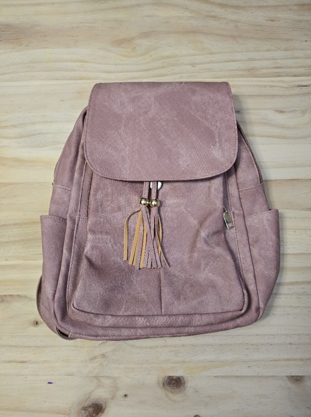 Modern+Chic Faux Suede Backpack - Dusty Rose